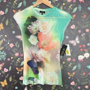 AFRM brand New!!!!Green Multi-Color Floral Mesh Tank Top